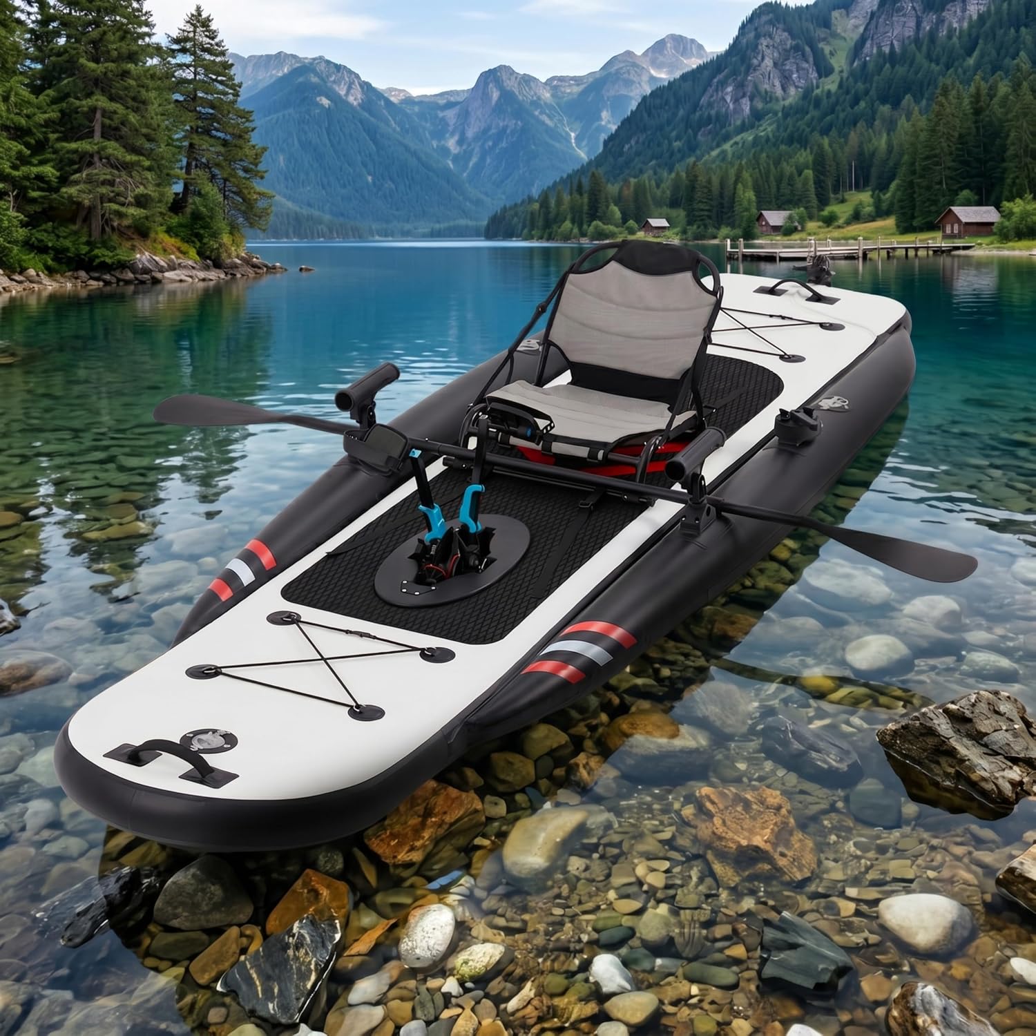 Fishing Kayak Pedal Drive - 12ft Premium PVC Inflatable Fishing Kayak