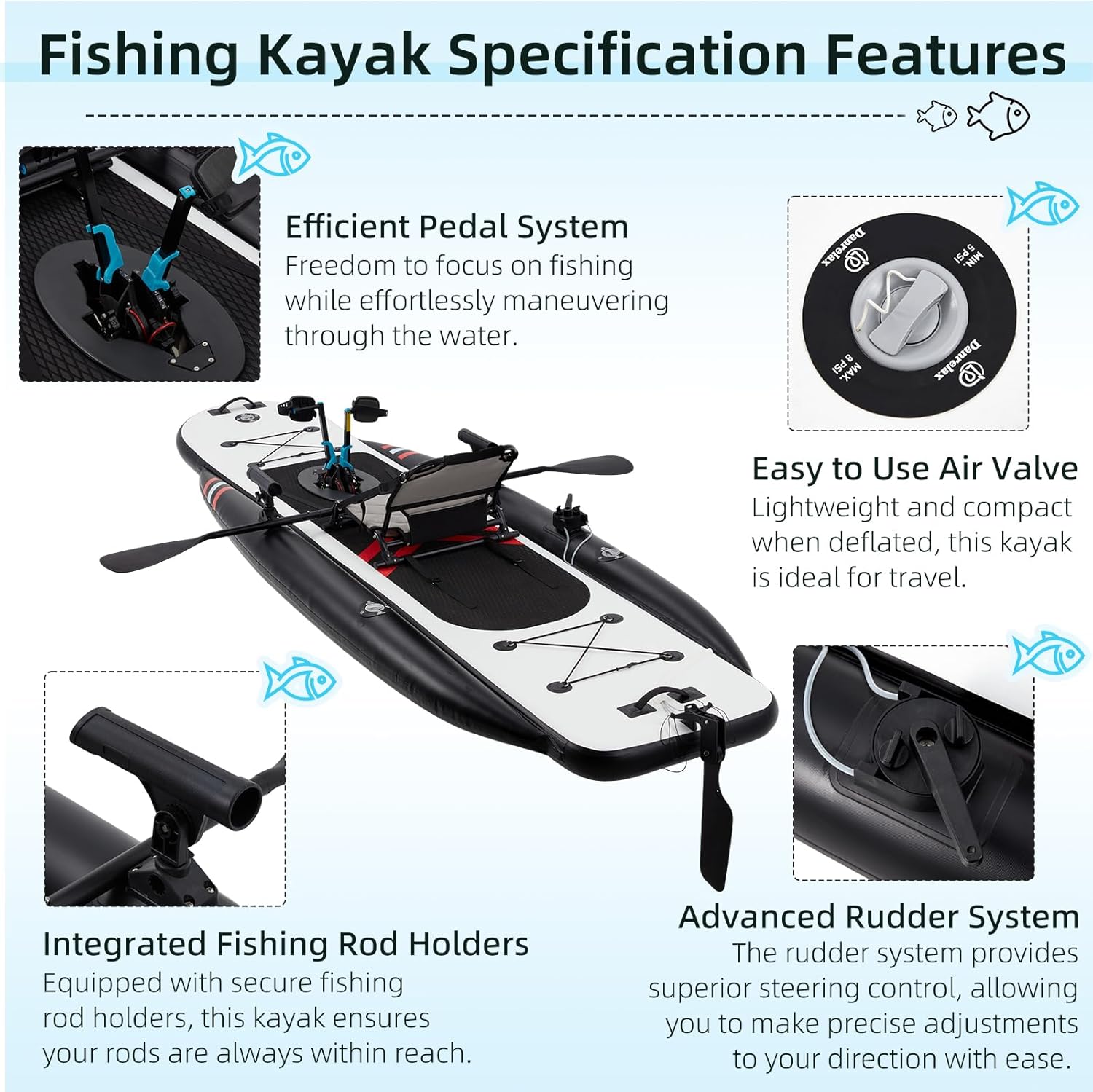 12ft Premium PVC Inflatable Fi - огляд і ціна Fishing Kayak Pedal Drive
